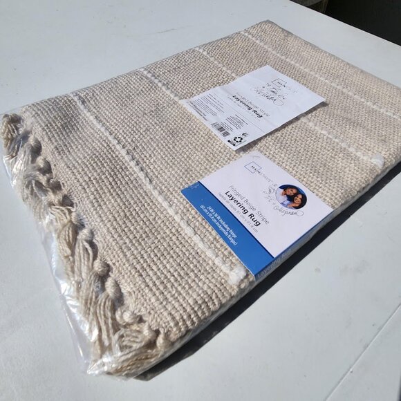 NEW Indoor Outdoor Rug Beige Cream Stripe 24" x 36" by Becky G. & Alejandra Indo - Picture 2 of 16